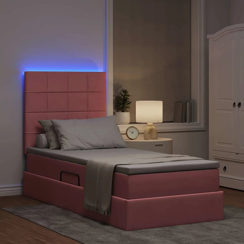 Letto con contenitore e LED con led Rosa 90 x 190 cm Velluto