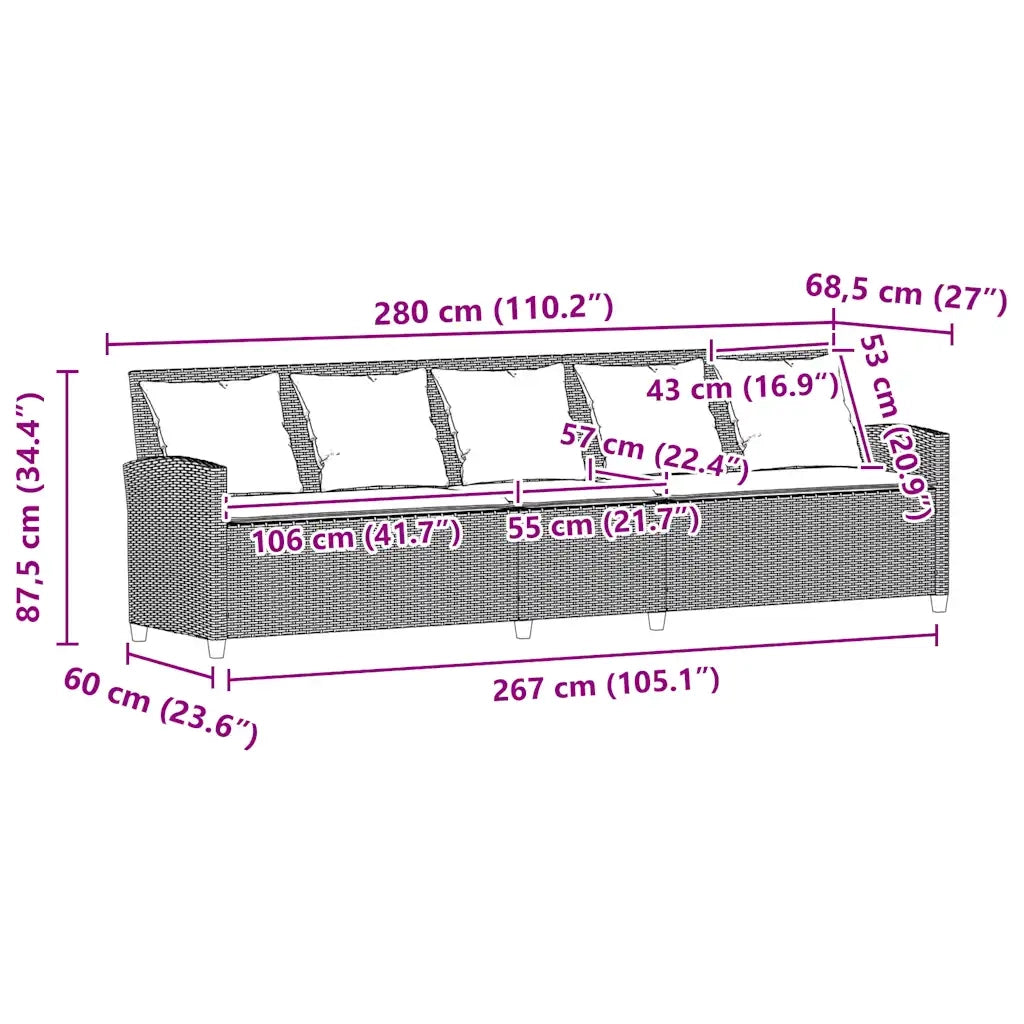 Divano da Giardino a 5 Posti con Cuscini Nero in Polyrattan 4104112