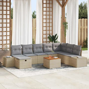 Set Divano da Giardino con cuscino 9 pcs Beige polyrattan