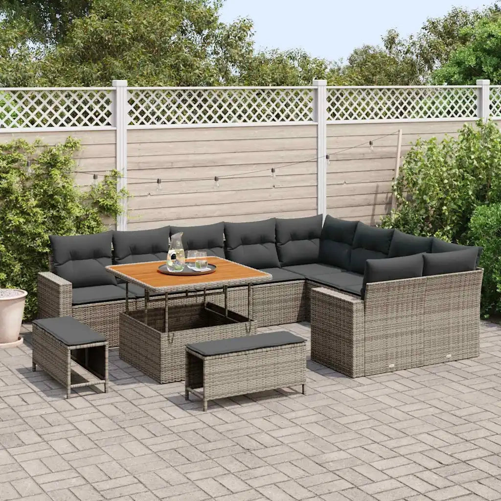 Set Divano da Giardino con cuscino 13 pcs Grigio polyrattan