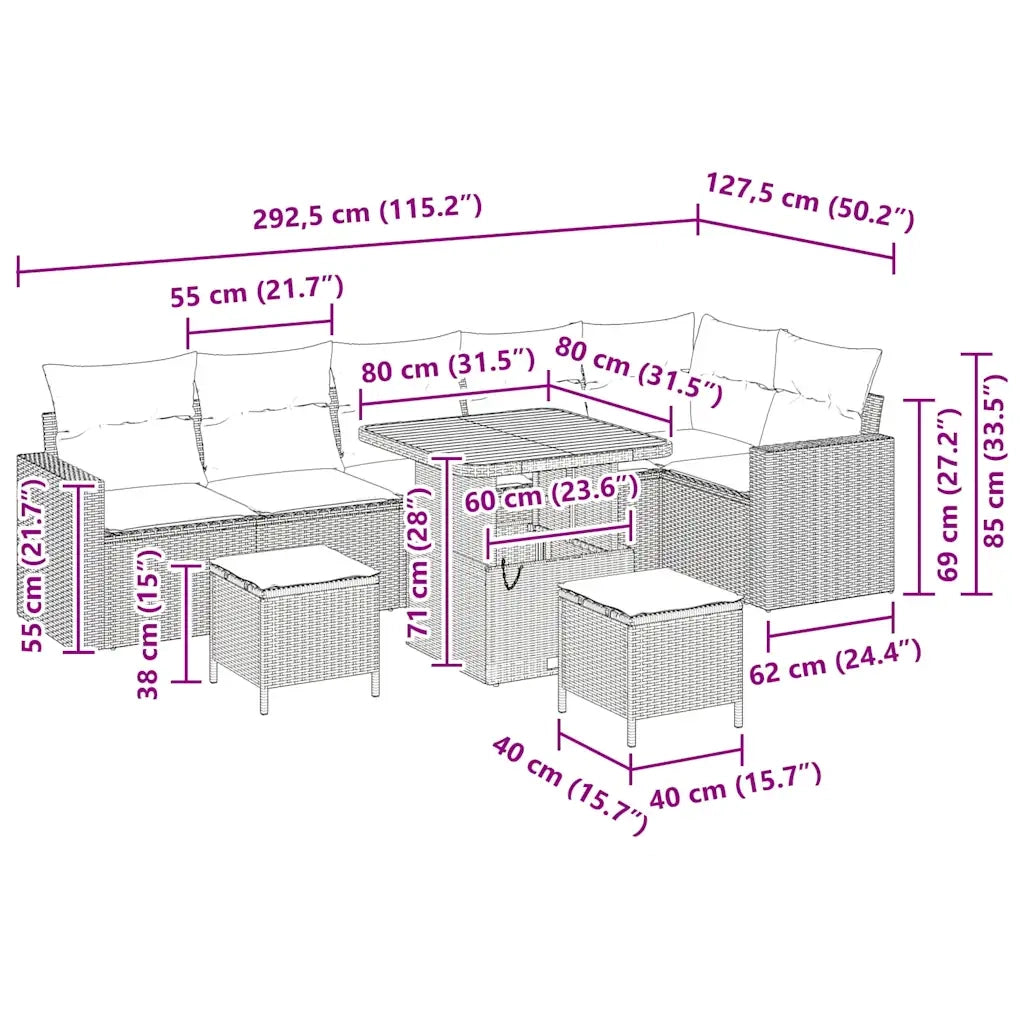 Set Divano da Giardino 9 pcs Grigio polyrattan 3361633