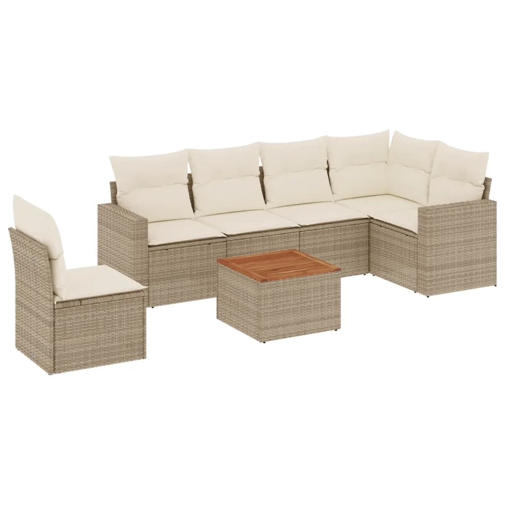 Set Divani da Giardino 7 pz con Cuscini Beige in Polyrattan