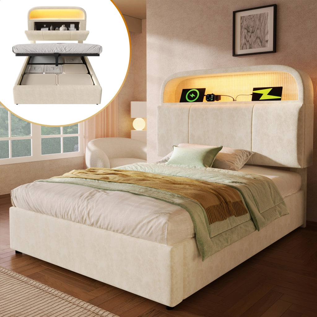 letto imbottito velluto beige 90x200 cm