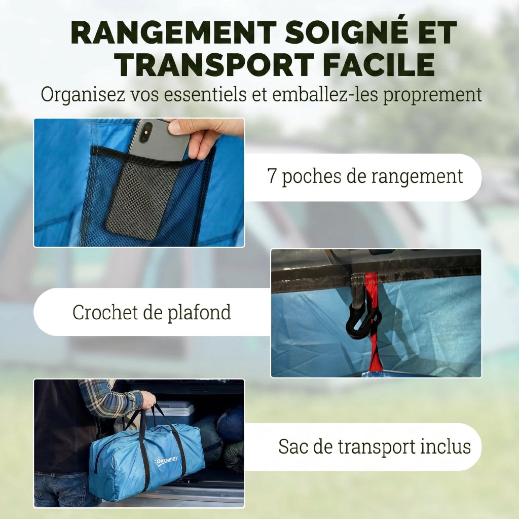 Tenda da Campeggio Tunnel 4 Persone 3-4 Stagioni ¨C zephmum ¨C Blu 3000mm Impermeabile 2m Altezza