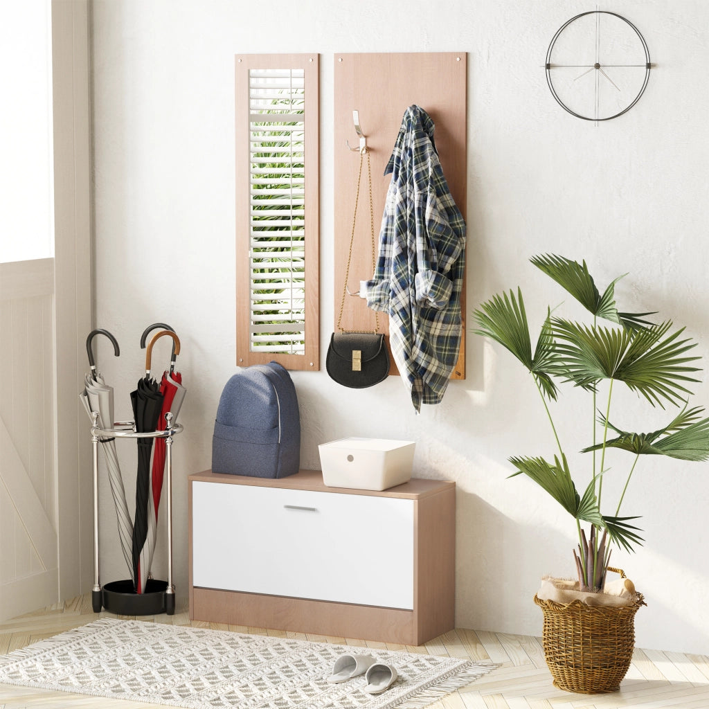 Mobile per Ingresso con Scarpiera, Appendiabiti e Specchio ¨C Minimal ¨C Legno, 80x27x46.5 cm