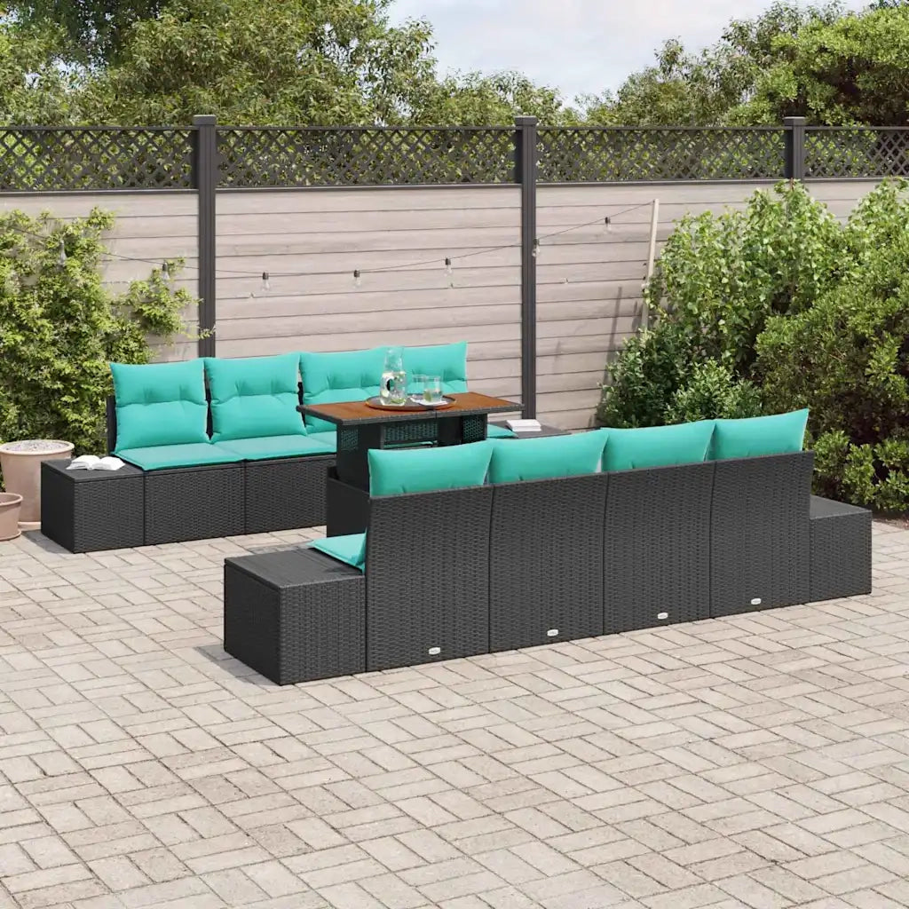 Set Divano da Giardino 9 pz Nero Poly Rattan 3358678