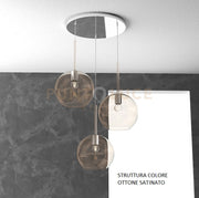 SOSP. OTTONE SAT. TONDA 3 LUCI VETRI TUTTI GRANDE AMBRA 1155OS-S3 TG-AM