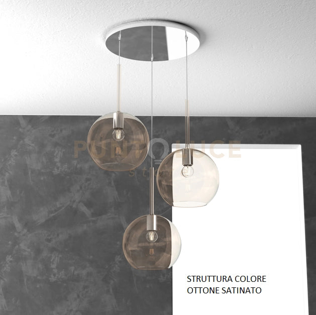 SOSP. OTTONE SAT. TONDA 3 LUCI VETRI TUTTI GRANDE AMBRA 1155OS-S3 TG-AM