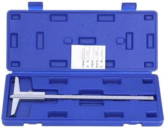Micrometro Alta Precisione 0,02mm - Misura di Profondità - Astuccio di Protezione - Acciaio Inossidabile - Superficie Cromata - Cassetto di Riposo - Strumento di Misura - Misura di Profondità Schiacciabile