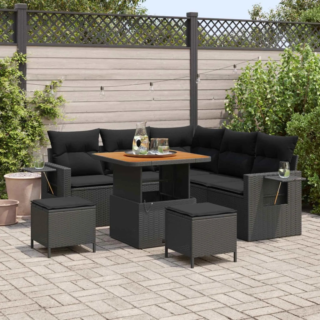 Set Divano da Giardino con cuscino 9 pcs Nero polyrattan 3363689