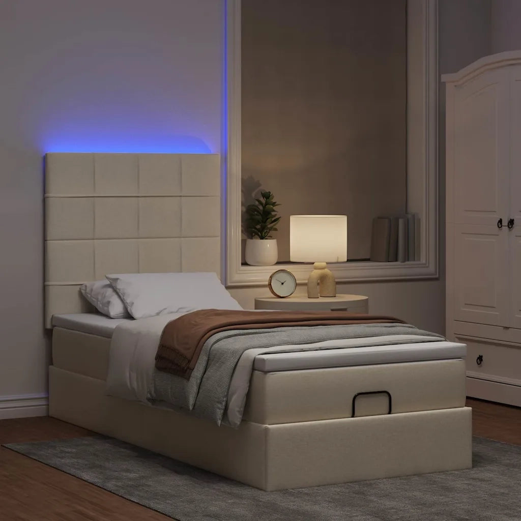 Struttura Letto Pouf con Materasso Crema 90x190 cm in Tessuto 3313973