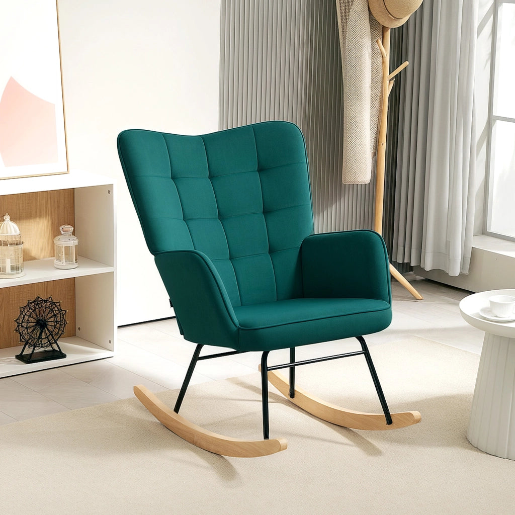 Poltrona a dondolo ¨C Zephmum ¨C Veluto, struttura in acciaio, 71x98x101 cm, Verde