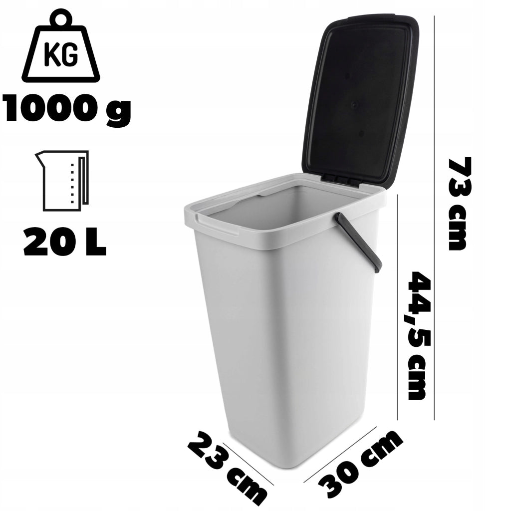 Cestino per rifiuti KADAX con coperchio, secchio per la raccolta differenziata da 20 litri.