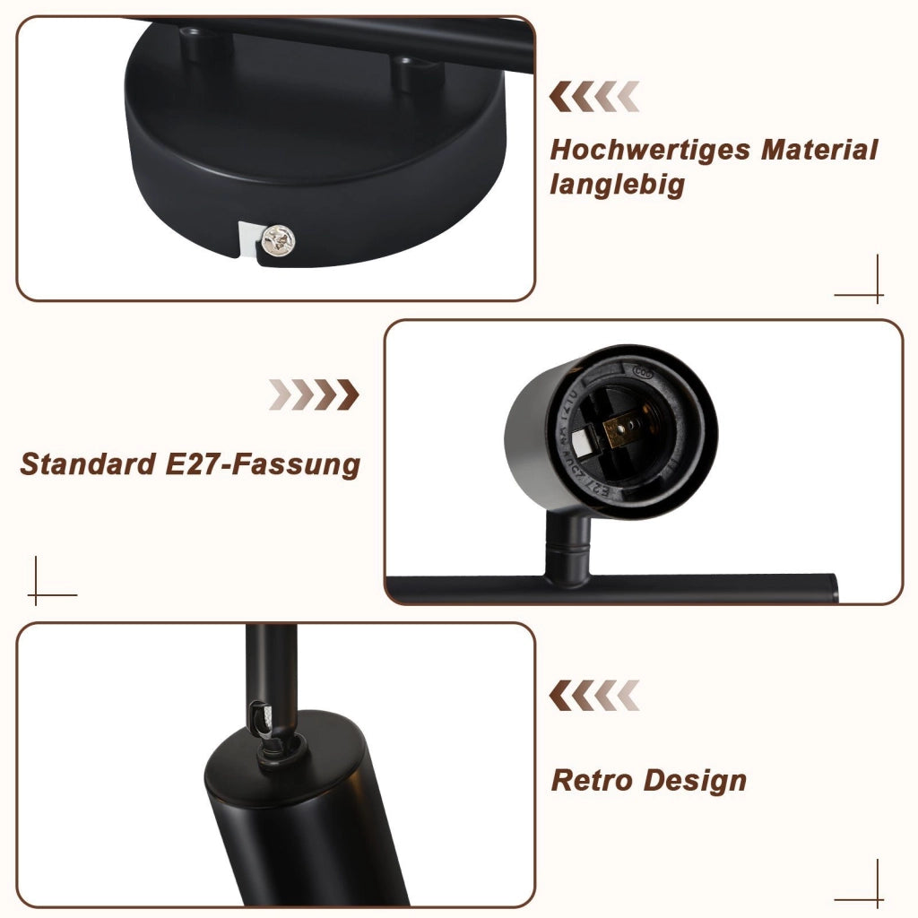 ZMH Faretto da soffitto neri E27 orientabili 350° vintage per camera letto