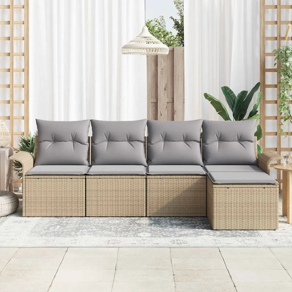Divano da esterno con cuscino 5 pcs Beige polyrattan 3345320