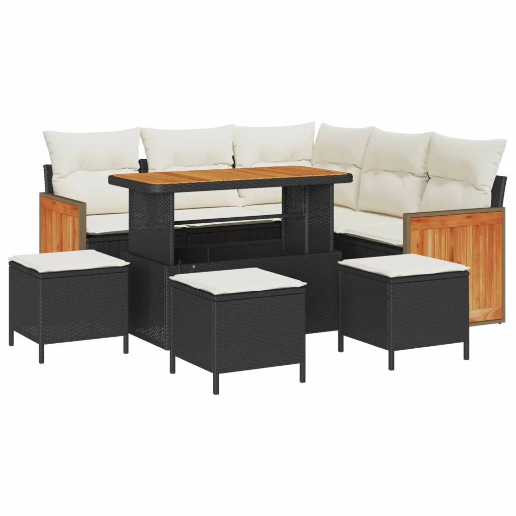 Set Divano da Giardino con cuscino 9 pcs Nero e Crema 3363180