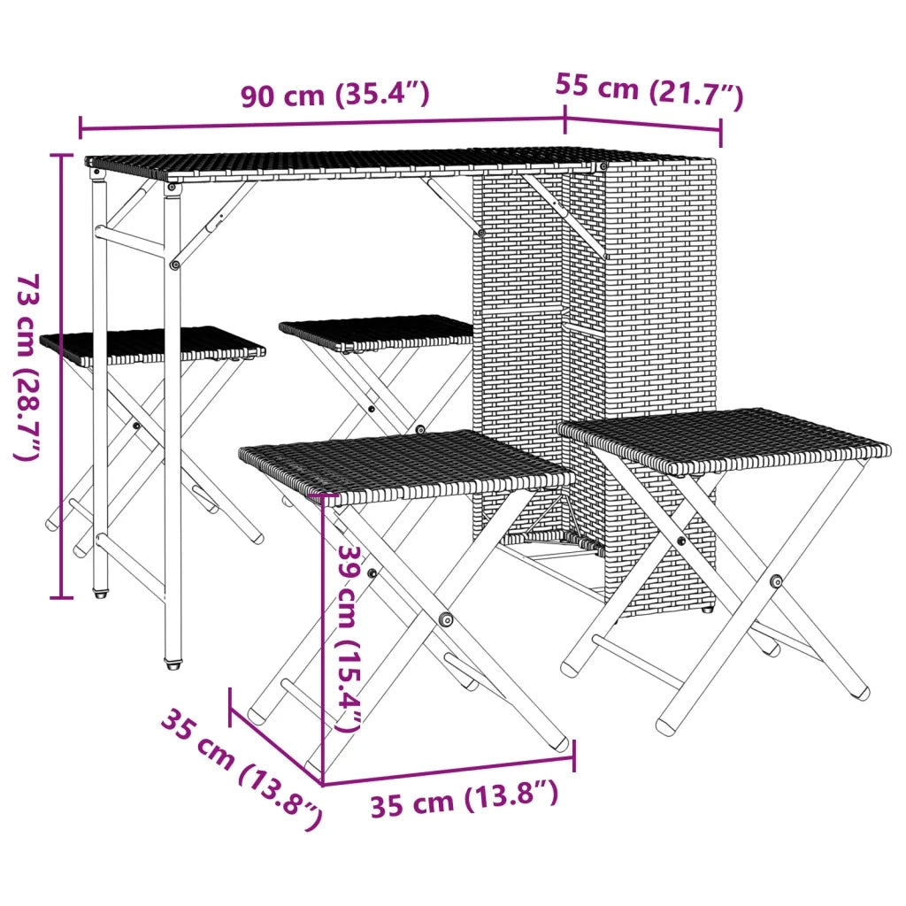Set da Pranzo da Giardino Pieghevole 5pz Beige in Polyrattan 365947
