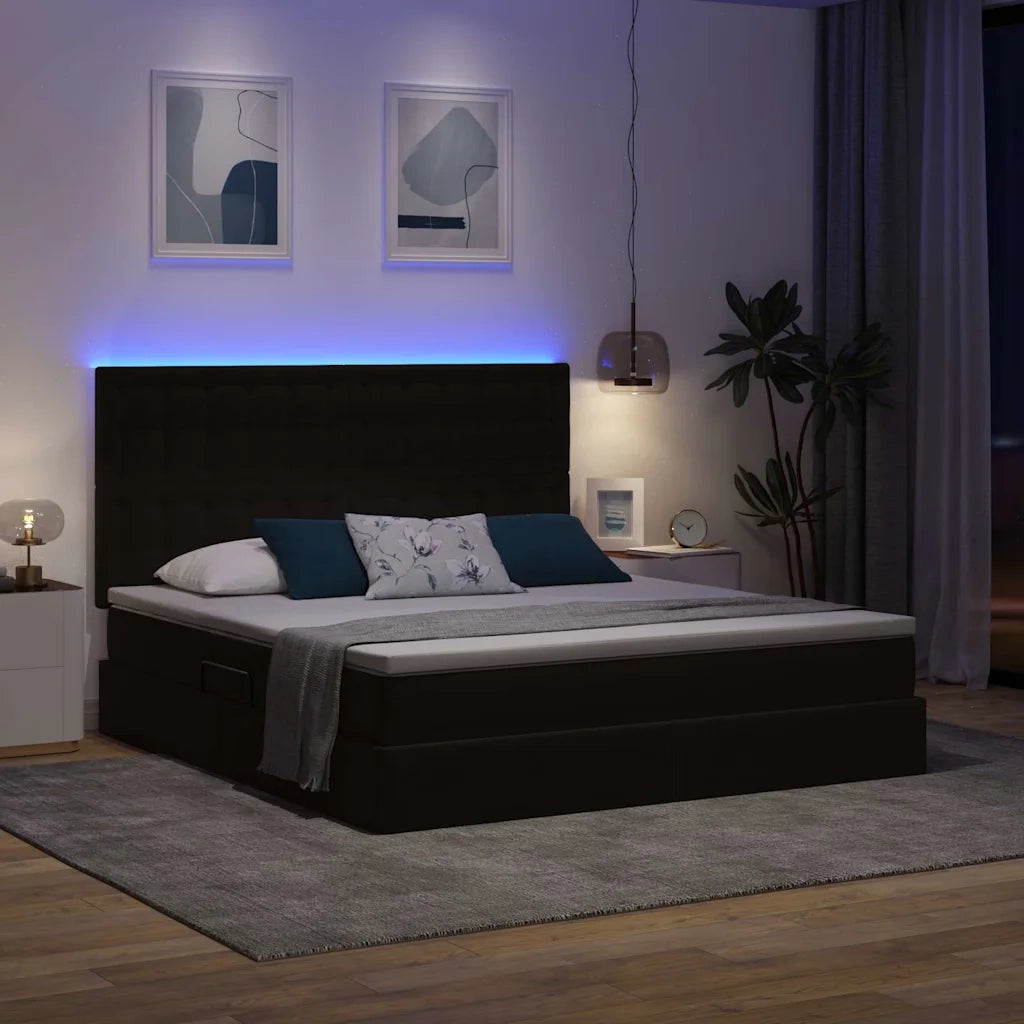 Letto con contenitore e LED con led Nero 160 x 200 cm Velluto