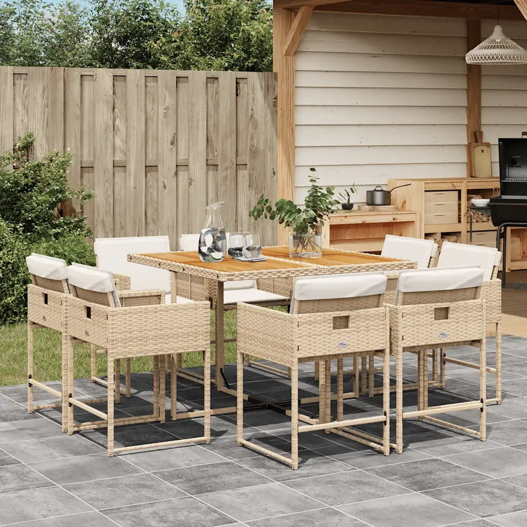 Set da Pranzo da Giardino 9 pz con Cuscini Beige in Polyrattan 3278151