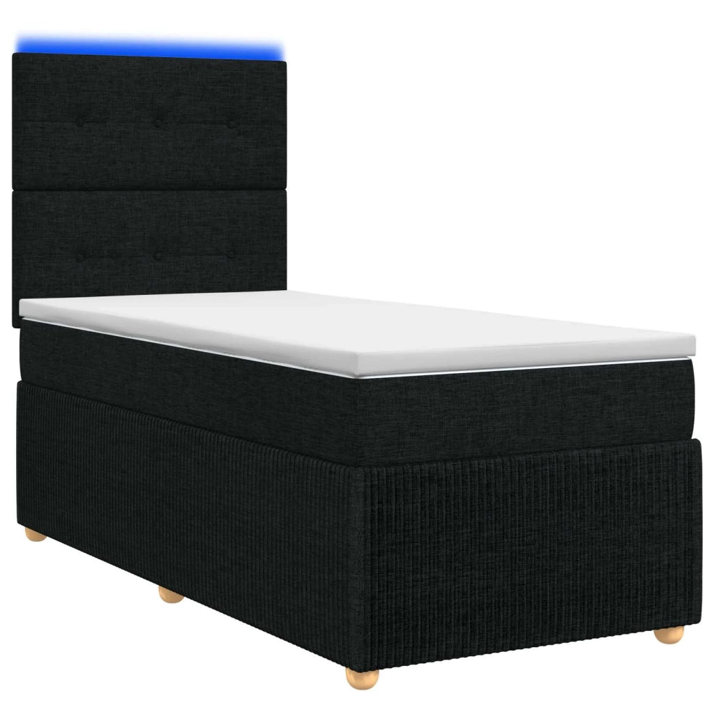 Letto Box Spring LED con Materasso Nero 80 x 200 cm Tessuto 3455729
