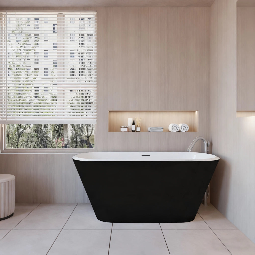 Vasca da Bagno a Isola Freestanding in Acrilico da 150x72x60 cm, Colore Nero, Forma Ovale