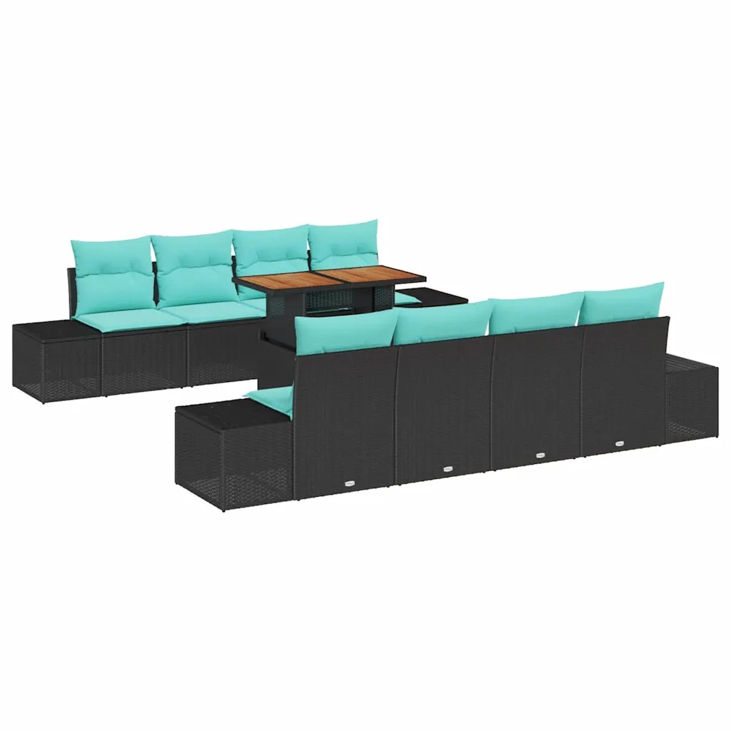 Set Divano da Giardino 9 pz Nero Poly Rattan 3358678