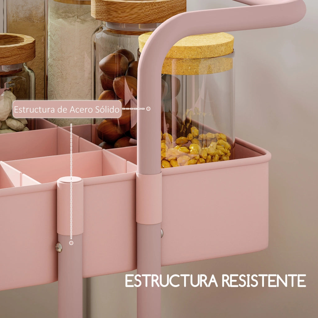 Carrello Multiuso con Cassetti e Ruote ¨C Minimal ¨C Rosa 42x38x86,5 cm