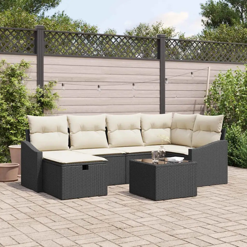 Set di divani con cuscino Nero e Crema polyrattan