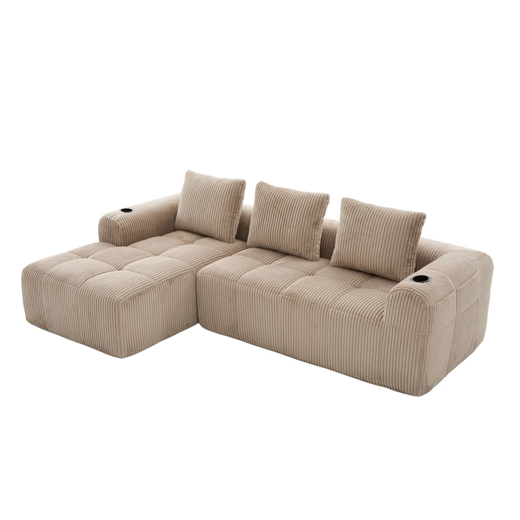 Divano Compatto in Tessuto a Coste con Cuscini ¨C MINIMAL ¨C Khaki, Morbido, Modulare