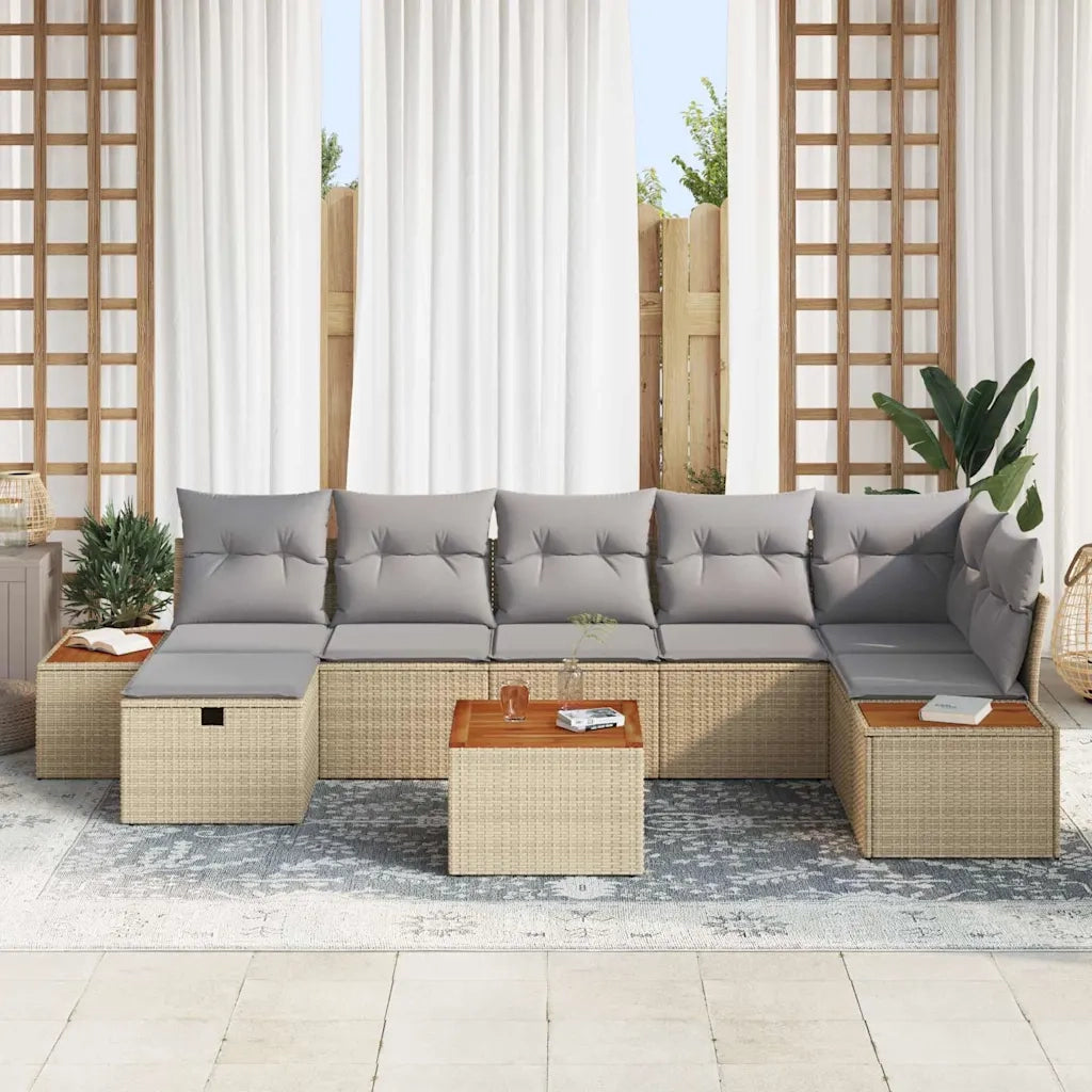 Set Divano da Giardino con cuscino 8 pcs Beige Poly Rattan 3360979