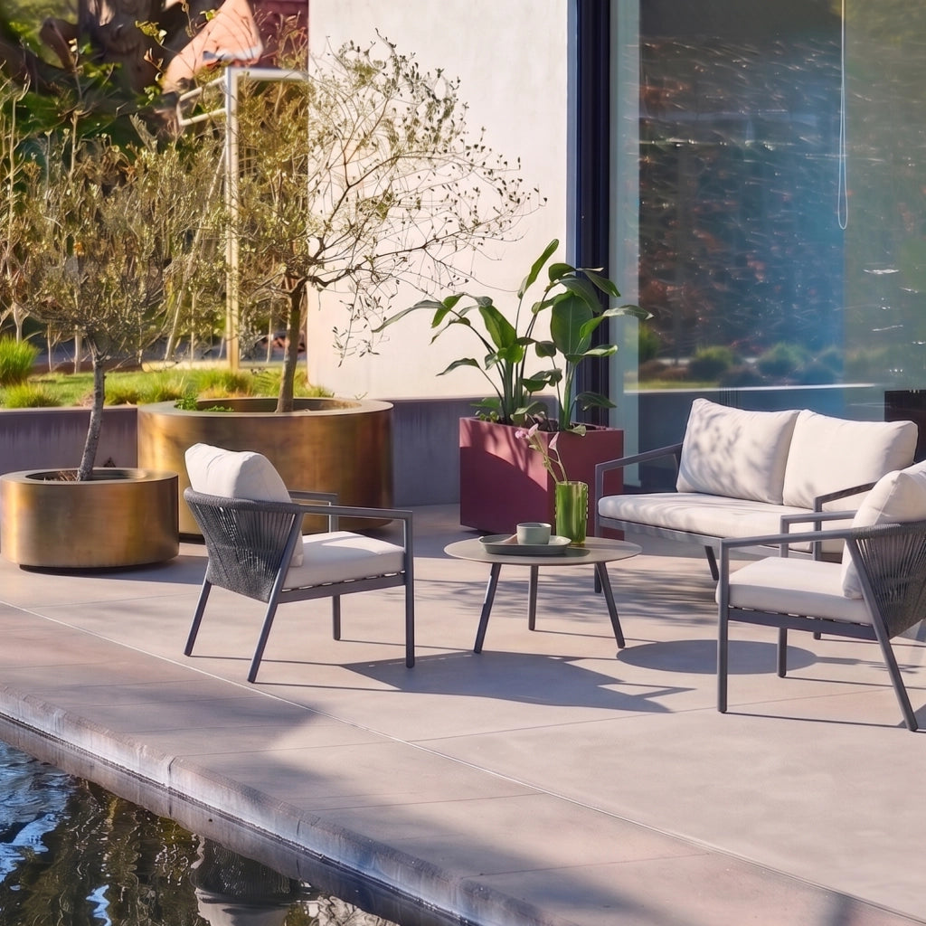 Salotto da giardino in alluminio e corde, 4 posti, grigio