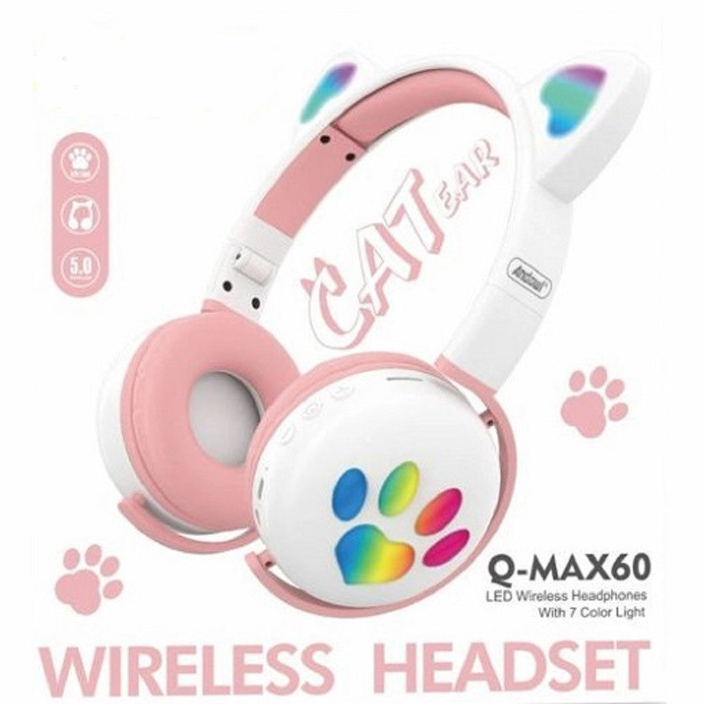 Trade Shop - Cuffie Led Wireless Con Orecchie Da Gatto Con 7 Colori Di Luce Bluetooth Q-max60 -