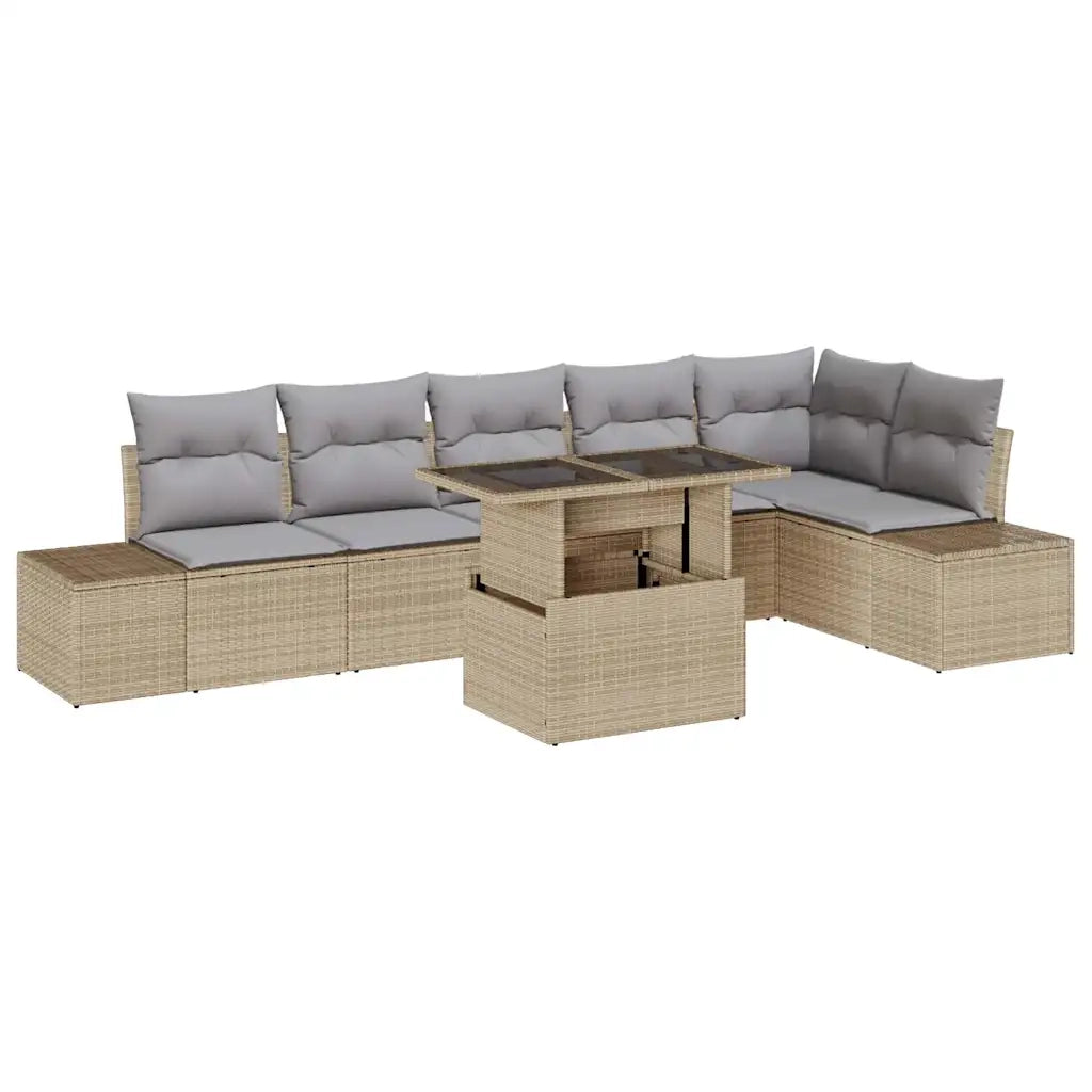 Set Divano da Giardino 7 pcs Beige e Grigio Chiaro polyrattan 3349196
