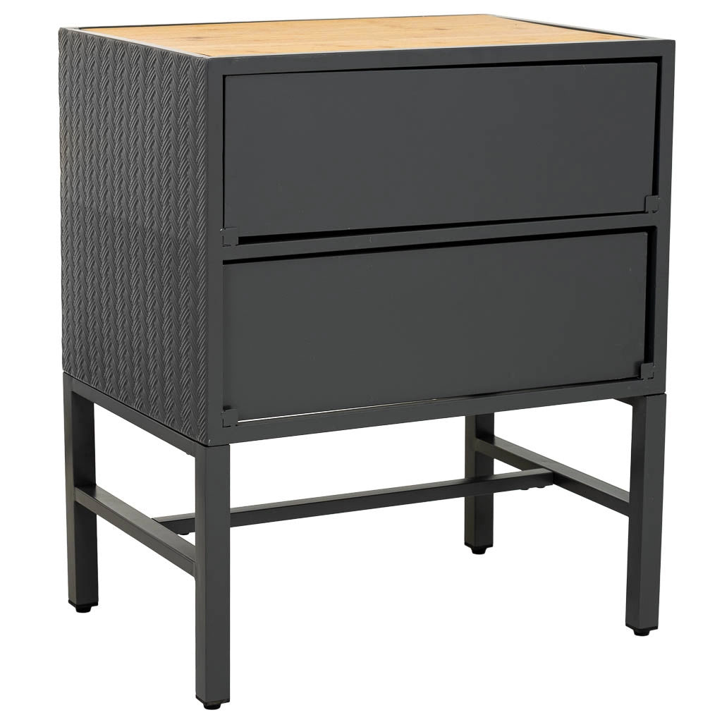 Comodino in metallo e legno con 2 cassetti, nero 50x35x60h cm
