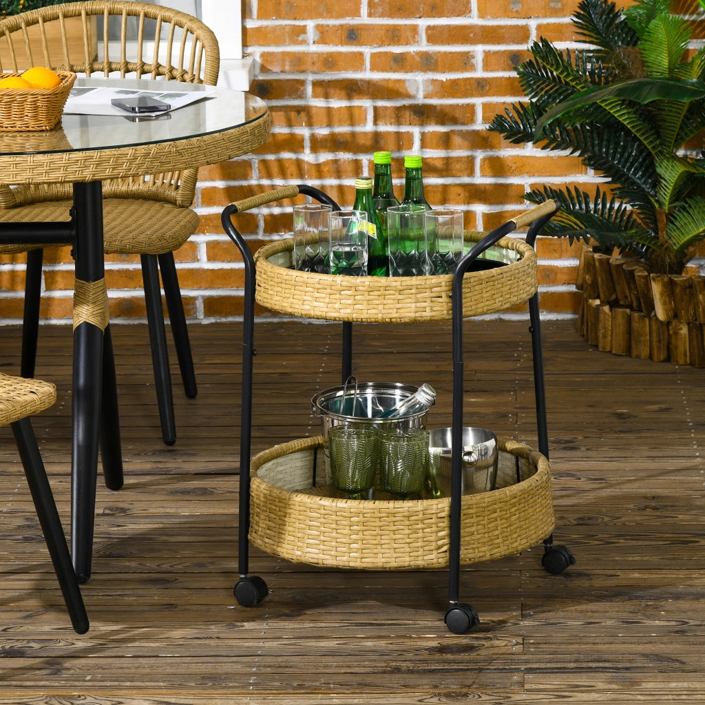 Carrello da servizio 2 ripiani con freni ¨C Xylo ¨C polyrattan giallo ¦µ50x66H cm