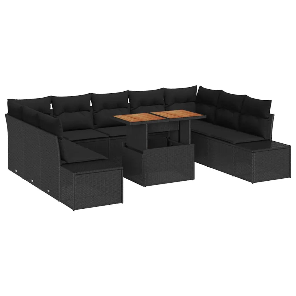 Set da Pranzo per Giardino con cuscino 10 pcs Nero e Marrone 3350009