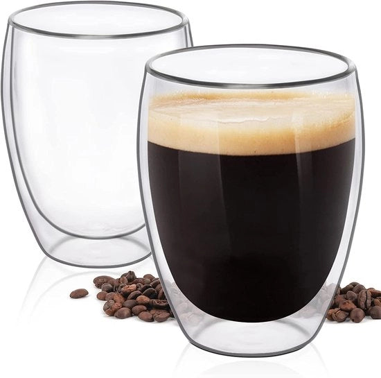 Due bicchieri a doppia parete - adatti per diversi tipi di caffè - Latte macchiato, cappuccino, espresso - set da 2 (350 ml)