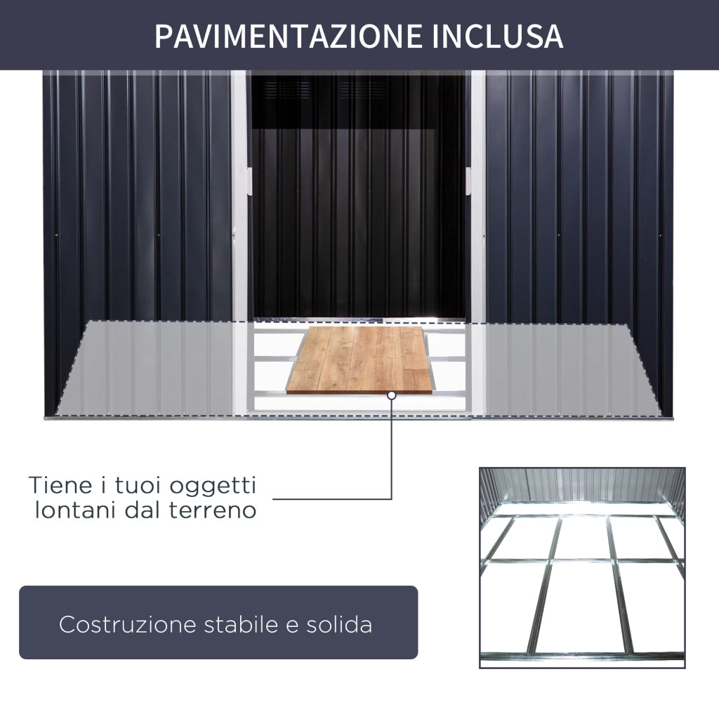 EasyComfort Casetta da Giardino con 2 Porte Scorrevoli e 4 Prese d'Aria, in Acciaio, 322x277x192 cm, Grigio