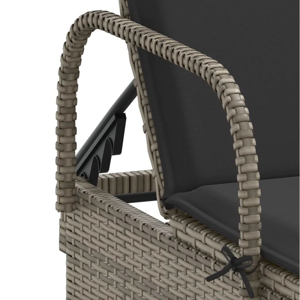 Lettino Prendisole con Ruote e Cuscino in Polyrattan Grigio 368310