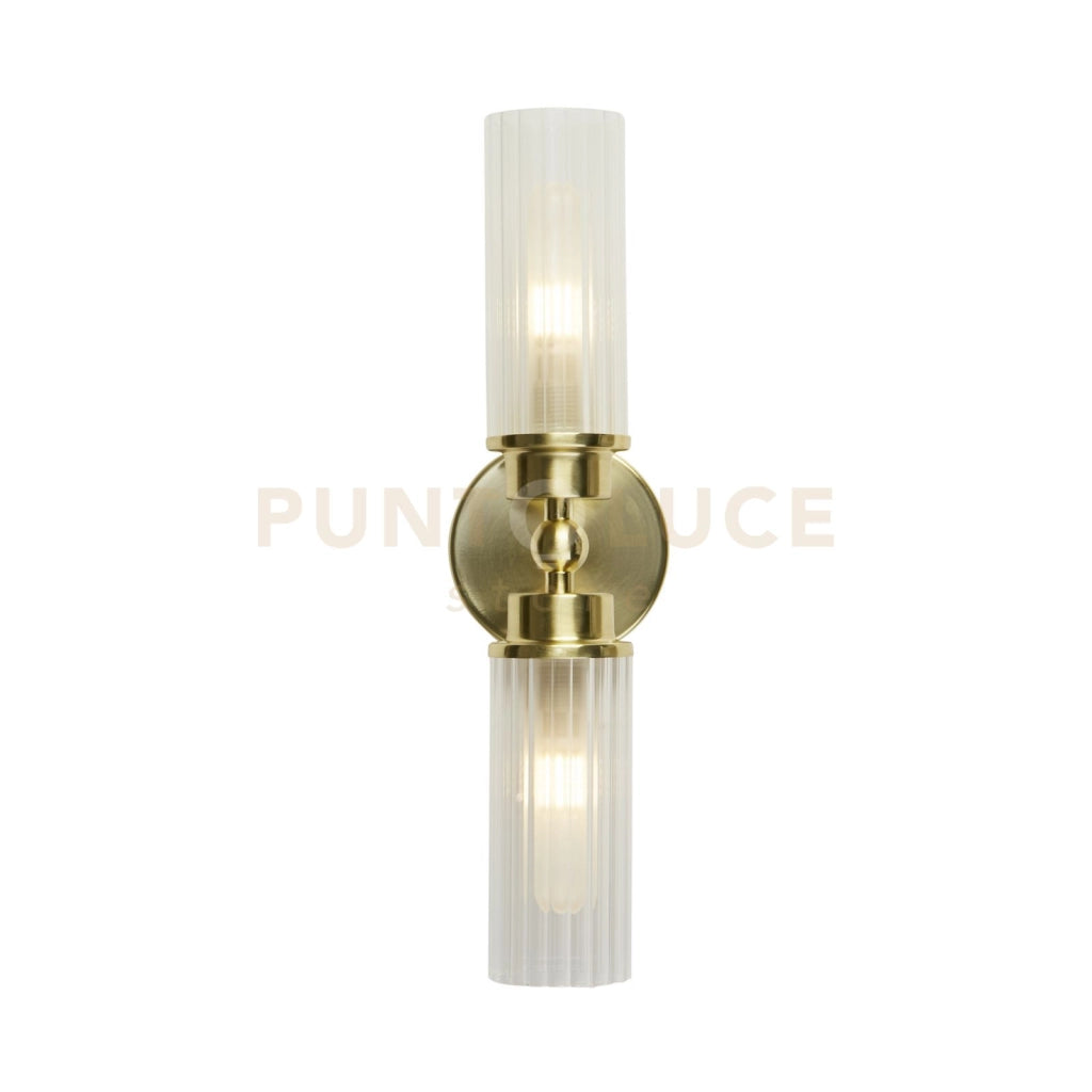 Applique Imperial 2Lt, metallo ottone satinato e vetro trasparente a coste