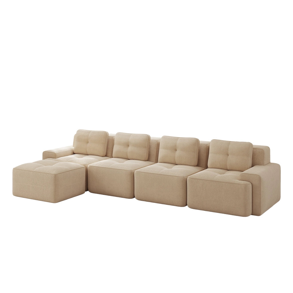 Sof¨¤ modulare senza ossa - Zephmum - 4 posti, design antiscivolo, velluto a coste beige