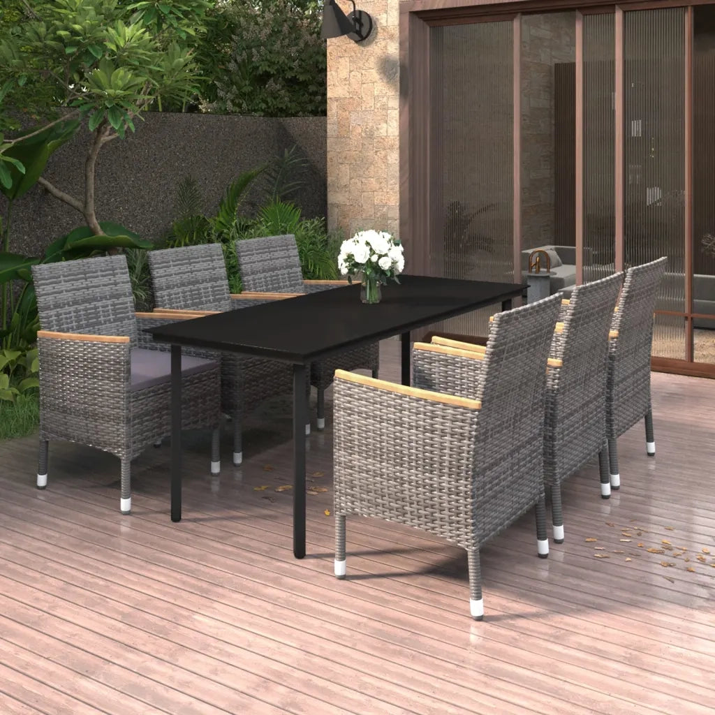 Set da Pranzo da Giardino con Cuscini 7 pz Polyrattan e Vetro 3099779