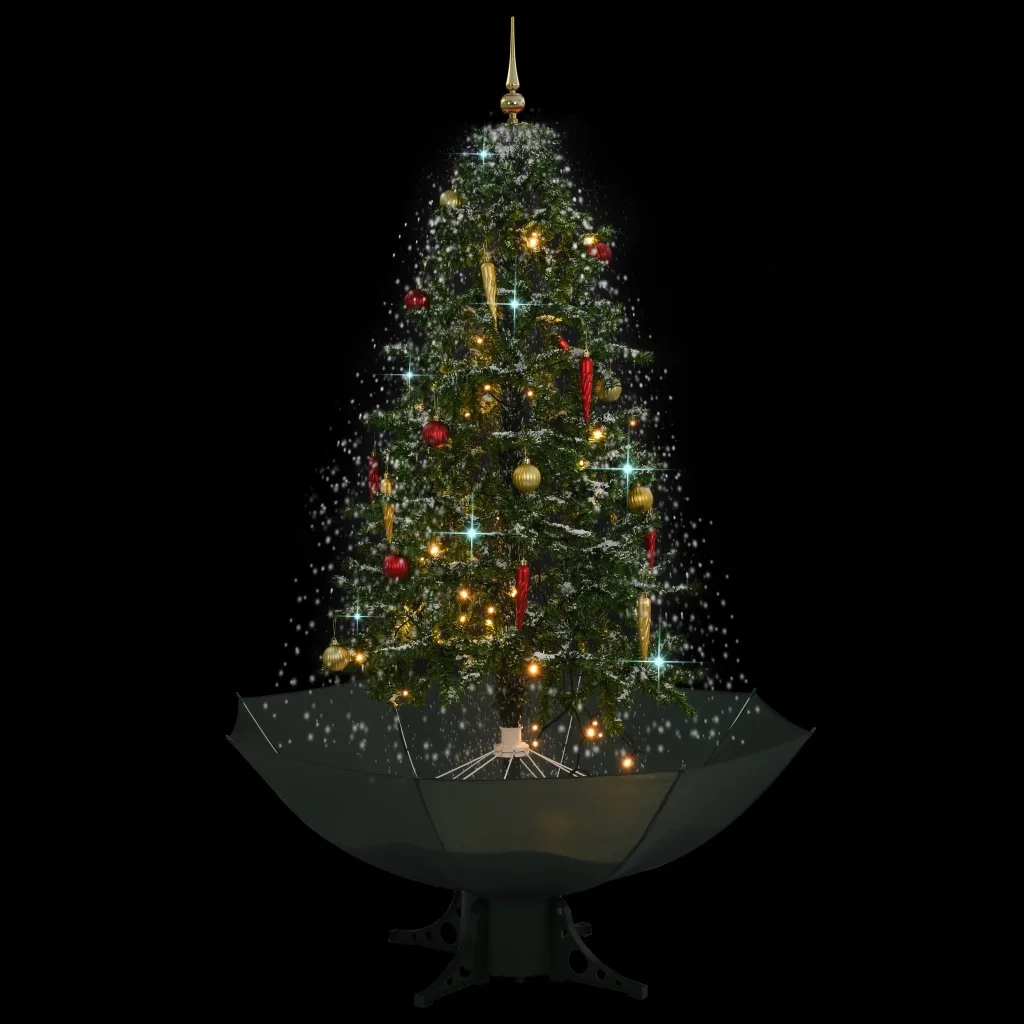 Albero di Natale con Neve e Base a Ombrellone Verde 170 cm 284335