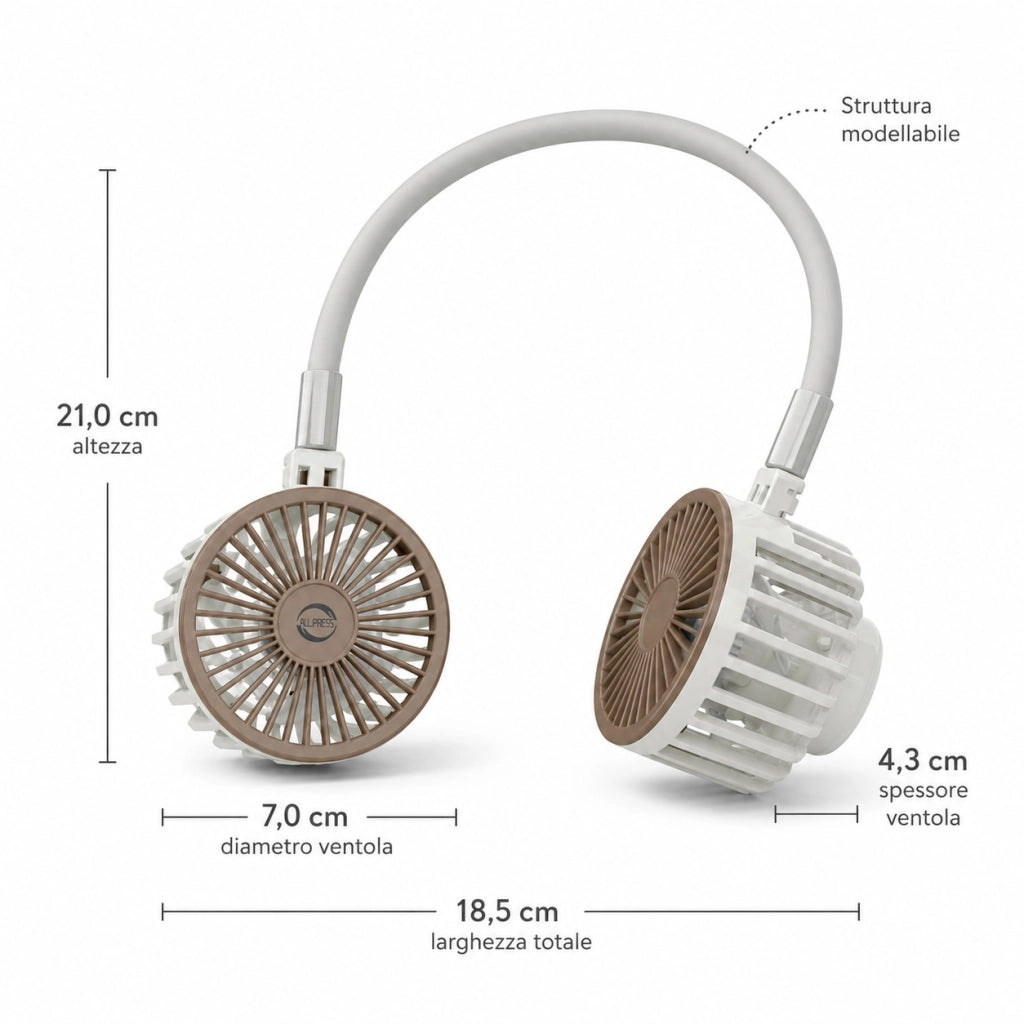 VENTILATORE COLLO SENZA PALE PORTATILE RICARICABILE SPORT 3 VELOCITÀ AS-08936