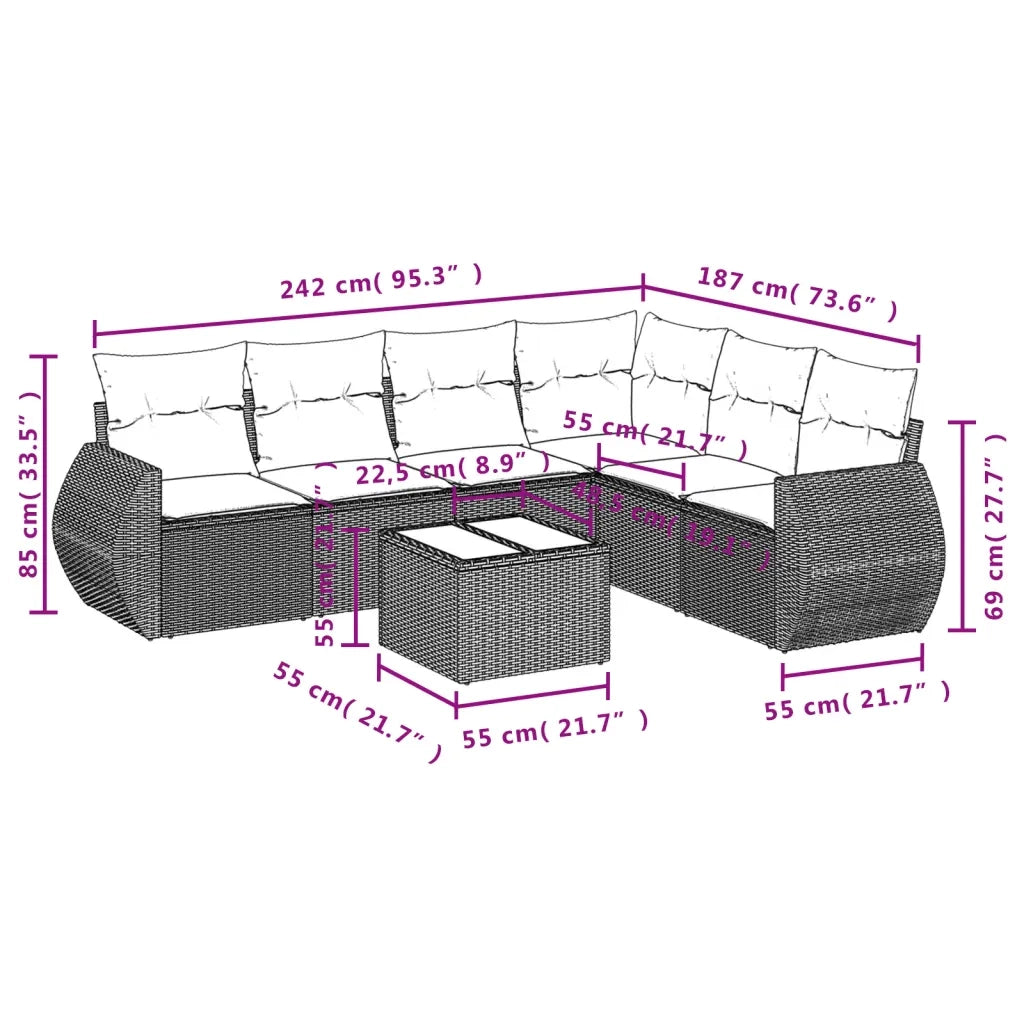 Set Divani da Giardino 7 pz con Cuscini Grigio in Polyrattan 3253757