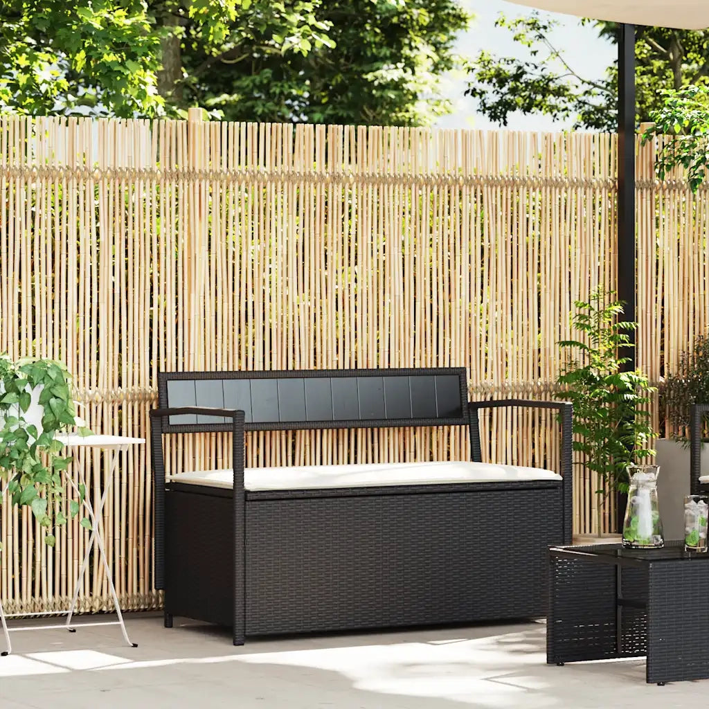Panca Portaoggetti da Giardino con Cuscino-Sgabello-Panca con Contenitore in Polyrattan Nero 658836