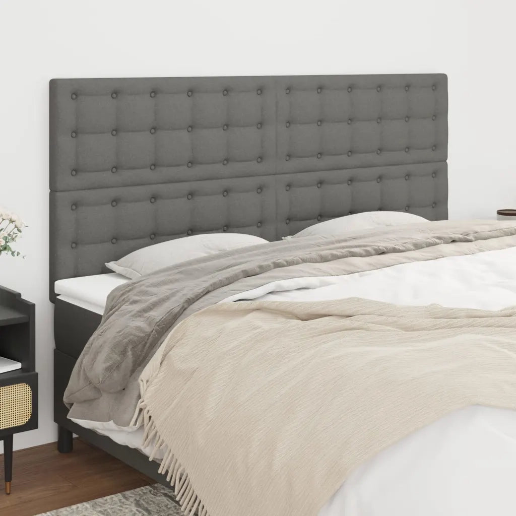 Testiera-Testata Decorativa Grigio Scuro 200x5x118/128 cm Tessuto 378857
