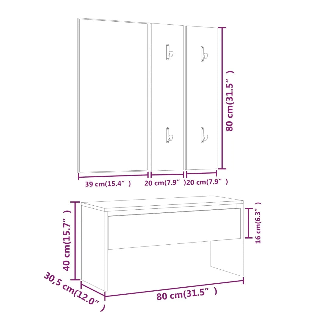 Set di Mobili da Corridoio Grigio Cemento in Legno Multistrato 3082066