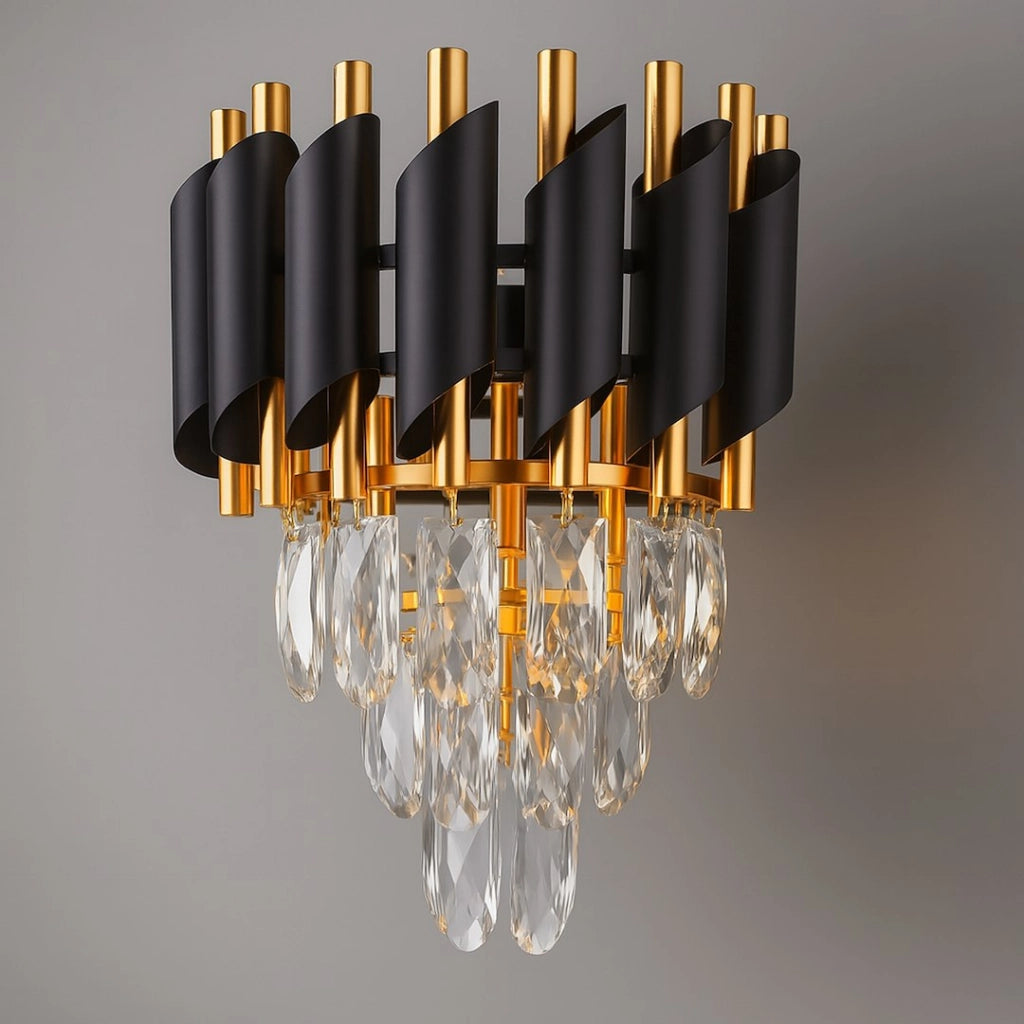 Applique glamour a spirale con cristalli nero oro 2xE14
