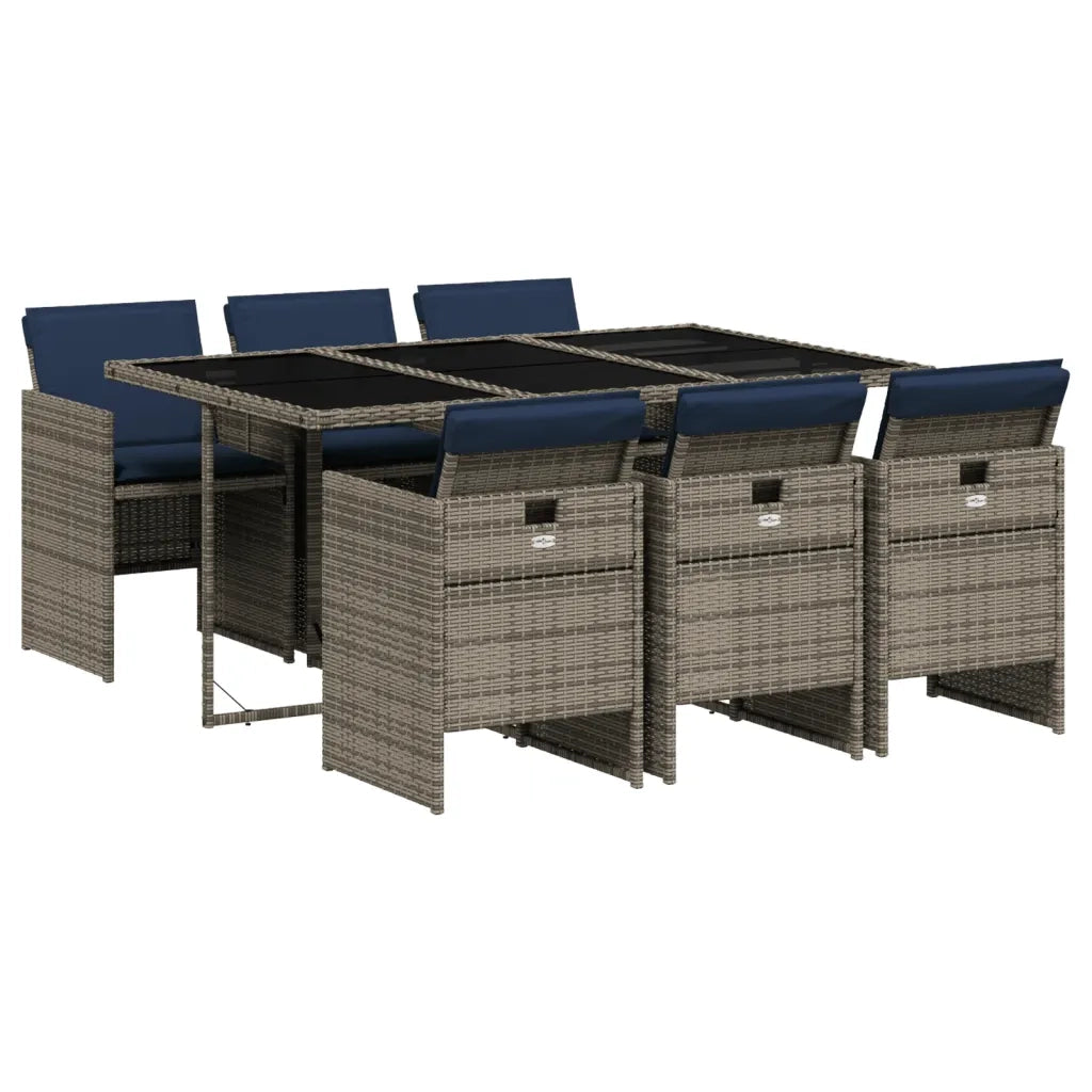 Set da pranzo da giardino da 7 pz con Cuscini in Polyrattan Grigio 3277680